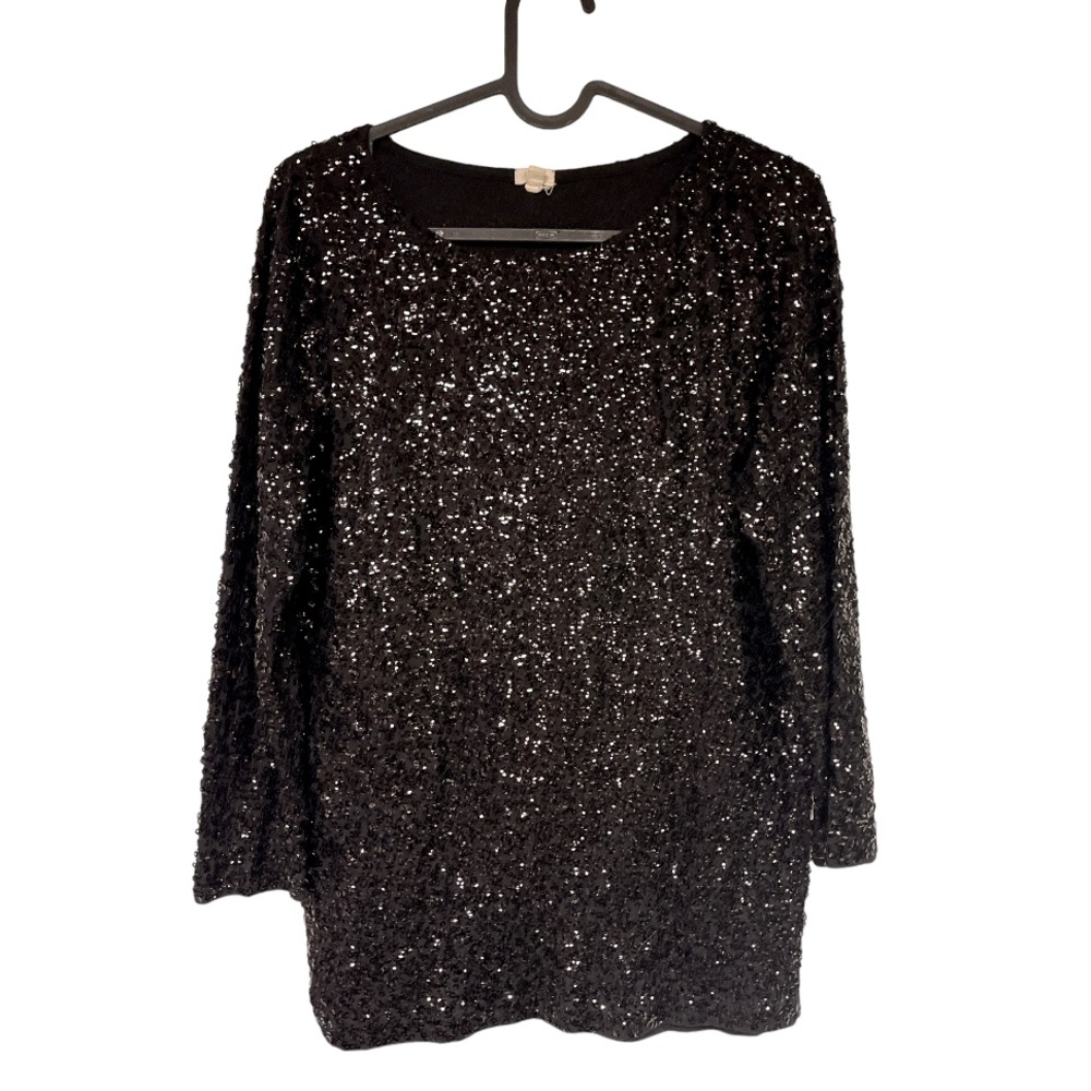 J. Crew Sequin Boatneck Top Black size M‎